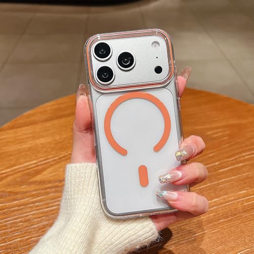 Étui transparent iPhone 15 Pro Max chargement magnétique sans fil coque rigide orange