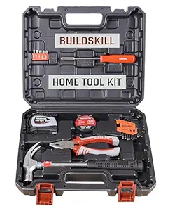 BUILDSKILL Hand Tool Kit Home & DIY, Includes Auto Lock 3M Measuring Tape, Claw Hammer, Screwdriver, Combination Plier, Allen Key Set, Electrical Tape, 18 pieces Toolkit (6 Months Warranty)