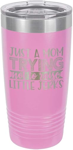 Miniatura 13 de Taza de viaje con texto en inglés "TRYING NOT RAISE LITTLE JERKS 20oz" con pajita grabada con láser, con divertidas citas, compara con Yeti Rambler