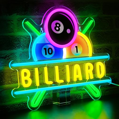 Image of Billiards Neon Sign for Wall Decor Dimmable Billiards Neon Lights for Game Room Party Pub Bar Billiard Club Bedroom Man Cave Decor Billiards Lovers Gift