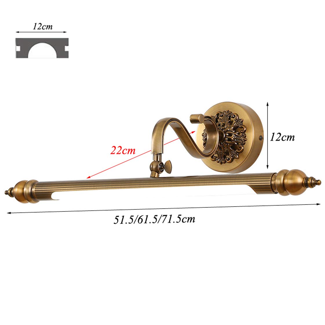 Vintage LED-Badezimmerspiegelleuchte – 4000 K, neutralweiß, wasserdicht, 12 W, 71,5 cm, ideale Beleuchtung zum Baden und Schminken