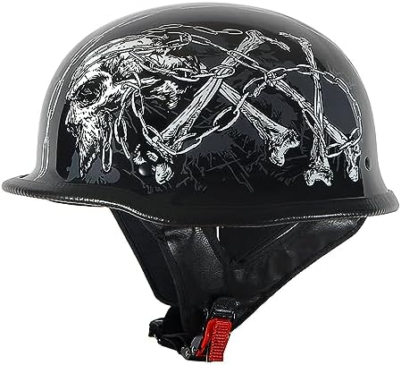 1Storm Novelty Motorcycle Half Face Helmet Open German Style DOT Approved: HKY602 Chain Skull