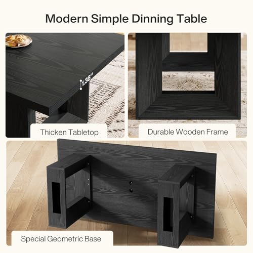 Image of Tribesigns Black Dining Table, 63-Inch Farmhouse Kitchen Table | Strong Geometric Frame for Kitchen, Dining, Living Room, Office, Black