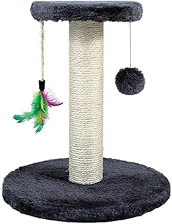 Cat Scratching Post 30cm for Small Kitten with Sisal Rope, Feather & Hanging Toy Ball  Cat Scratcher Board for Cats Indoor Play with Dangling Ball and Covered with Soft Smooth Plush (Grey)