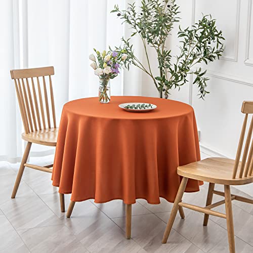 Image of maxmill Round Textured Tablecloth Spill-Proof Wrinkle Free Soft Jacquard Table Cloth for Circular Table Cover, for Dining Room Buffet Banquet Parties Holiday Dinner, 70 Inch, Rust