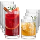 LUNA & MANTHA Drinking Water Glasses Set, Lead-Free Crystal Highball Glass, Tall Glass Cups for Cocktail Parties,ribbed set of 8,17oz&12oz
