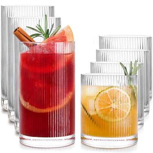 Crystal Clear Ribbed Drinking Glass Set (8-Pack)