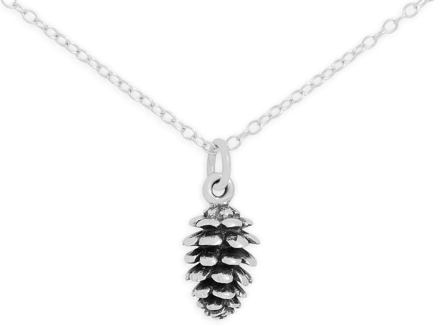 Sterling Silver Pinecone Necklace – Dainty Nature Charm Jewelry for Women – 18 Inch Cable Chain – Handmade Gift for Hikers, Gardeners, Nature Lovers – CY Design Studio