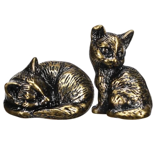 IMIKEYA Gold Brass Cat Figurines 2PCS Desktop Decor