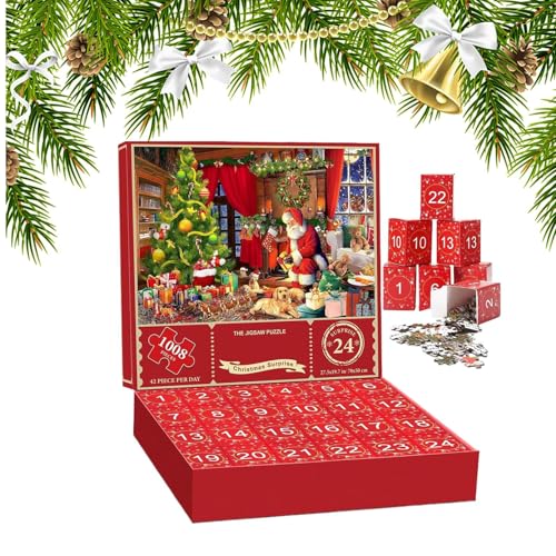 クリスマス アドベント パズル おもちゃ カレンダー,1008 ピース 楽しい,24日 ジグソーパズル カウントダウンカレンダー クリスマス用 | 家庭用 旅行用 ロードトリップ用 同級生用 子供用 ティーンズ用