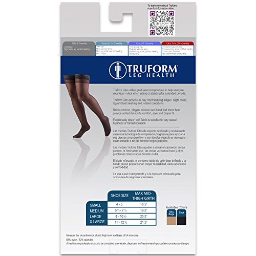 Image of Truform Sheer Compression Stockings, 8-15 mmHg, Women's Thigh High Length, 20 Denier, Black, Medium (Pack of 2)