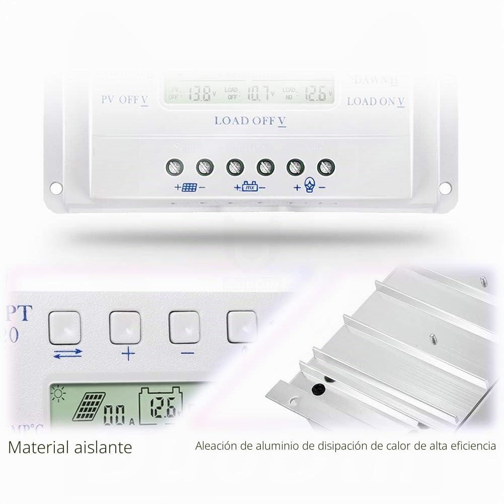 MPPT T40 40A Regulador de carga solar 12V 24V Controlador de pantalla LCD automático con control de temporizador de carga dual para sistema de luz de calle