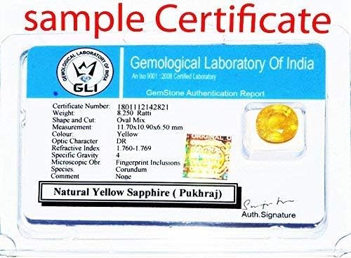 Image of S Kumar Gems & Jewels Original Certified 5.25 /7.25 /9.25 Ratti Yellow Sapphire Stone (Pukhraj Stone) Hallmark Silver Pendant for Astrological Purpose