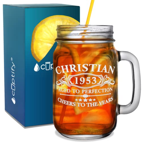 Cuptify Personalized Beer Glass 70Th Birthday Gift For Women And Men Aged To Perfection 70 Years Old 1953 Etched Mason Jar Glass 16 Oz Drinking Glasses With Handle #TOP27