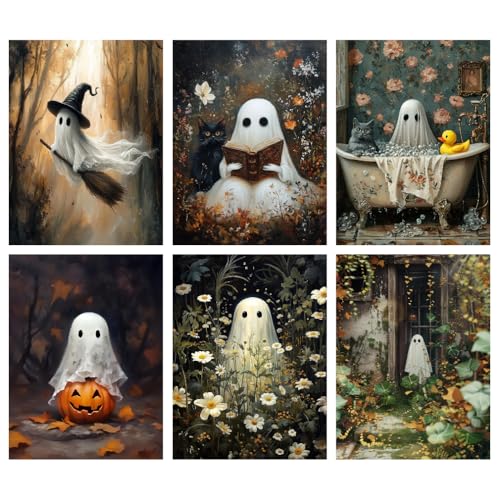 Canrichshop 6 Packs Halloween 5D Diamond Art Painting Kits for Adults Ghost Diamond Painting Kits for Beginners Halloween Full Drill Diamond Dots Gem Art Crafts for Adults Wall Decor 12x16in