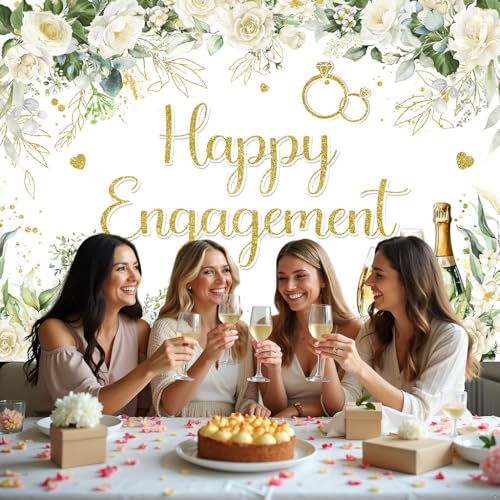 Image of Engagement Banner She Said Yes Fabric 72x44inch Happy Engagement Backdrop Sage Green Leaves Rose Champagne Background Wedding Bride to Be Party Decorations Photo Banner Booth