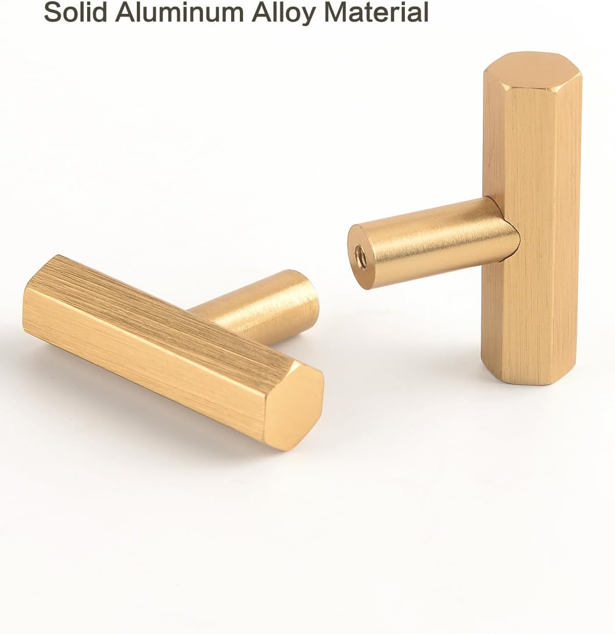 8 Pack Knobs for Cabinets and Drawers Gold Brushed Brass Dresser Pulls and Knobs Single Hole Closet Door Handles Kitchen Hardware Hexagon T-Shaped