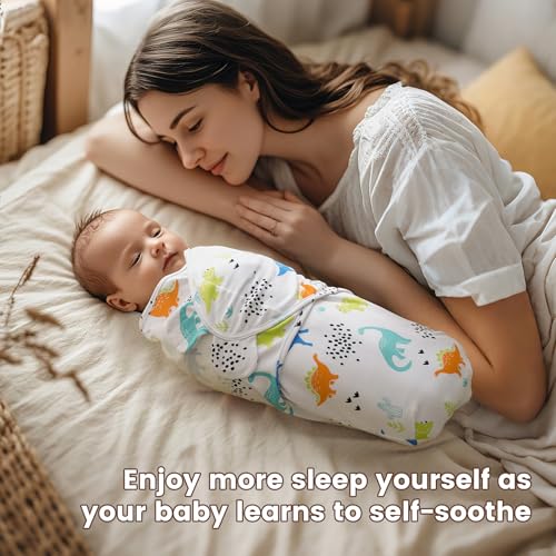 Image of PHF 100% Cotton Baby Swaddle Sleep Sacks for Newborn, 3 Pack Soft Breathable Baby Swaddle Sack 0-3 Months for Boys Girls, Easy Adjustable, Blanket Wrap, Newborn Essentials (Dinosaur)