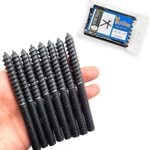 Image of 8 Pack 3 /8-16 x 4 Inch Black Hanger Bolts 3 /8-16 inch Double Headed Bolts 3 /8 Wood Dowel Screw Self-Tapping Screw Hanger Bolts for Furniture Screws Double Screw Threaded Rods Bolt 100mm Length