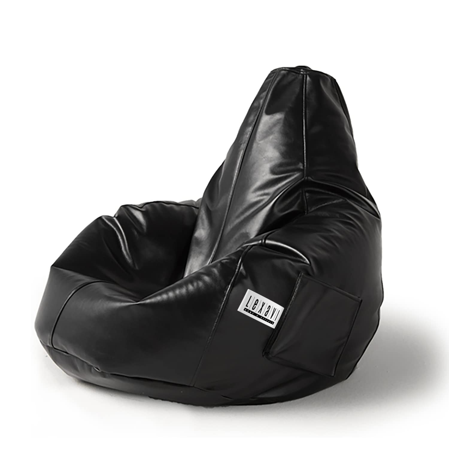 LEXAVI Brand® - Bean Bag with Footrest Filled with Beans, Large Jumbo Size in Faux Leather - (XXXL, Black - Pocket) 1