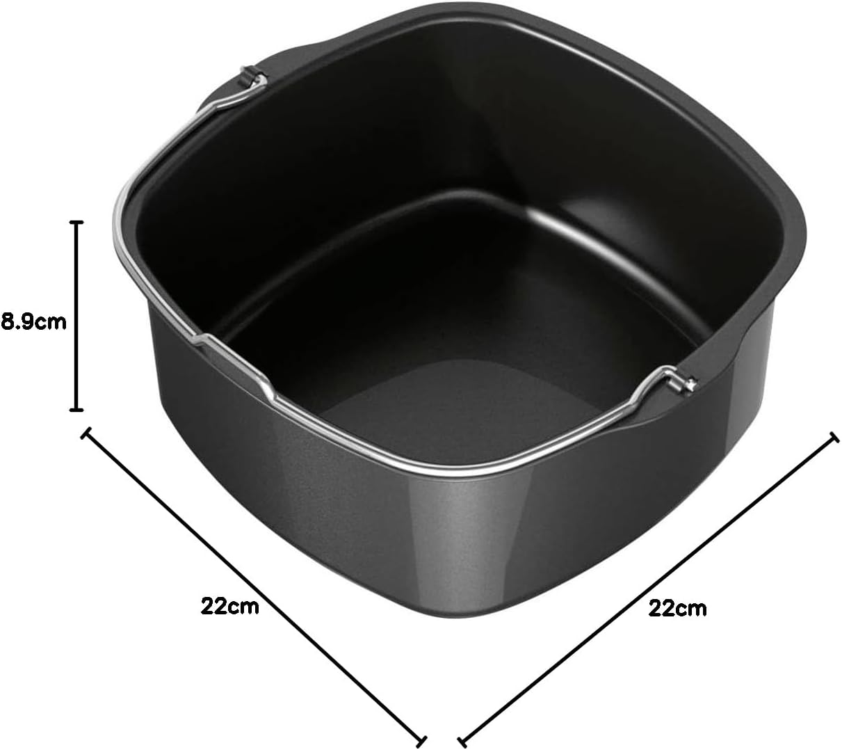 Diagram showing the dimensions of the Philips HD9956/00 Baking Insert: 22cm width, 22cm depth, and 8.9cm height.