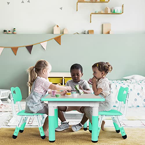 Auag Kids Table And 4 Chairs Set, Height Adjustable Toddler Study Table And Chair Set For Age 2-10, Multi-Activity Art Table W/Graffiti&Scrubtable Desktop, For Daycare, Classroom, Home (Mint Blue) #TOP6