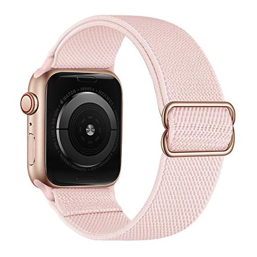 Klockband Nylon Justerbar Stretch Kompatibel Med Apple Watch Band 38 40 41 mm Mjukt Armband Elastisk Rem för iWatch Series 7 6 5 4 3 2 1 SE Ljusrosa S