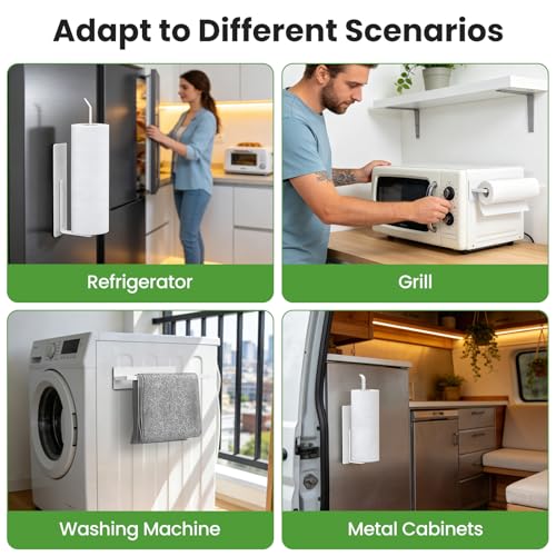 Magnetic Paper Towel Holder for Fridge, Toilet Paper Roll Holder Magnetic Paper Towel Rack Wall Mount Fridge Organizer for Papers Towels Roll Bathroom Toilet Garage RV Decor Kitchen Organization White — view 5