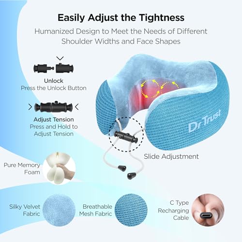 Image of Dr Trust USA Cloudwalker Travel Neck Support for Flights, Rechargeable Memory Foam Traveling Pillow with Massager for Cervical Pain Relief, Air Travel, Home, Office-386 | Set of 1