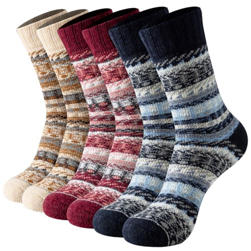 BISOUSOX Calcetines de Lana Merino Mujer Calcetines Gruesos Invierno Térmicos Para Estar en Casa Deporte Regalo para Mujer Madre 3 Pares