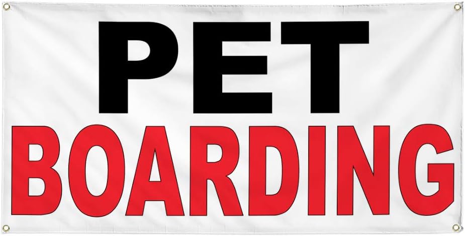 Vinyl Banner Multiple Sizes Pet Boarding Black Red Business Outdoor Weatherproof Industrial Yard Signs 4 Grommets 24x36Inches