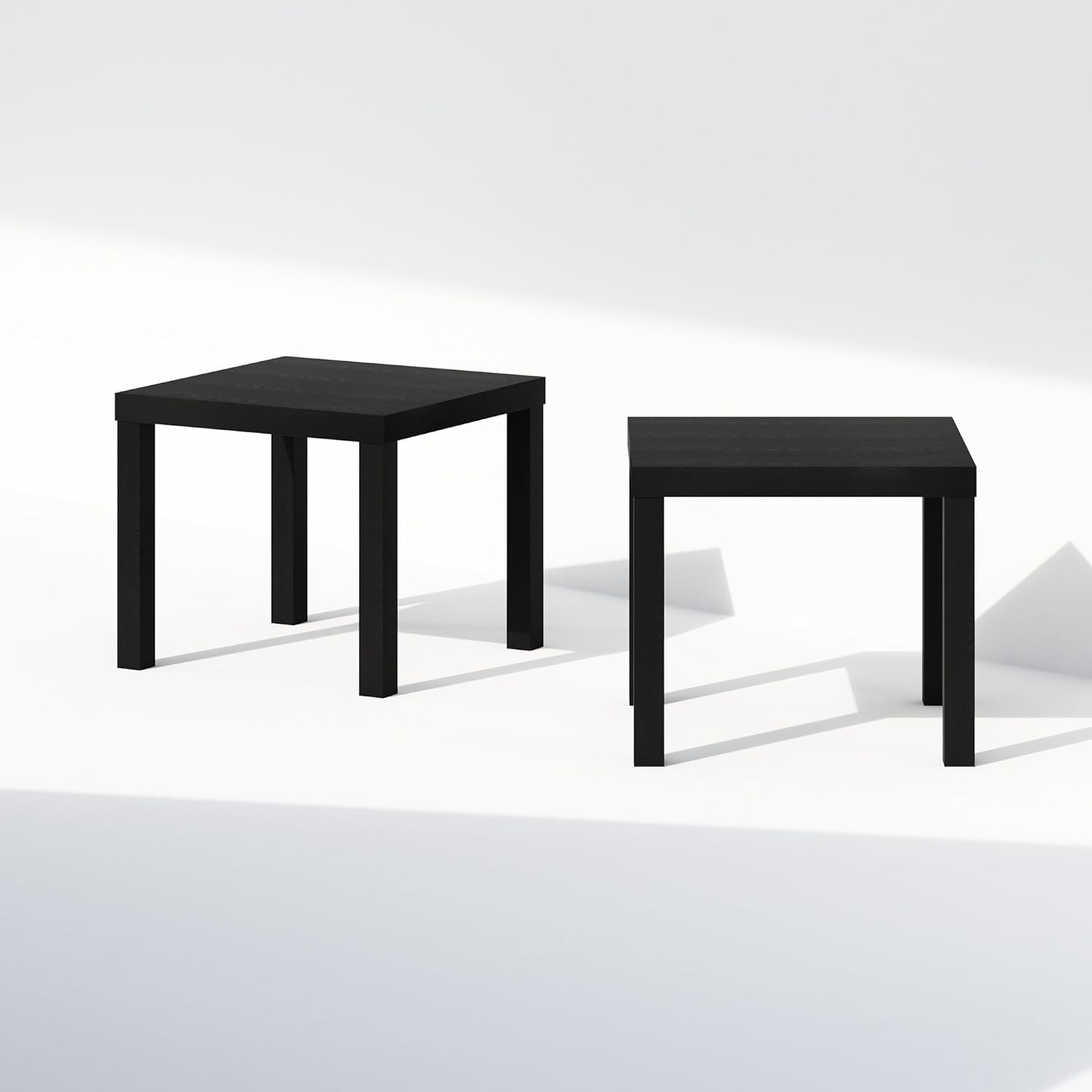 Furinno Classic Coffee Table Set of 2, Square Modern Coffee Table with Triple Thick Tabletop, Side Table with 4 Legs, for Living Room, Bedroom, Home Office, Black