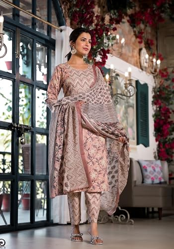 Image of MIRCHI FASHION Pure Cotton Women Straight Jaipuri Floral Print Kurti Set with Dupatta and Pant