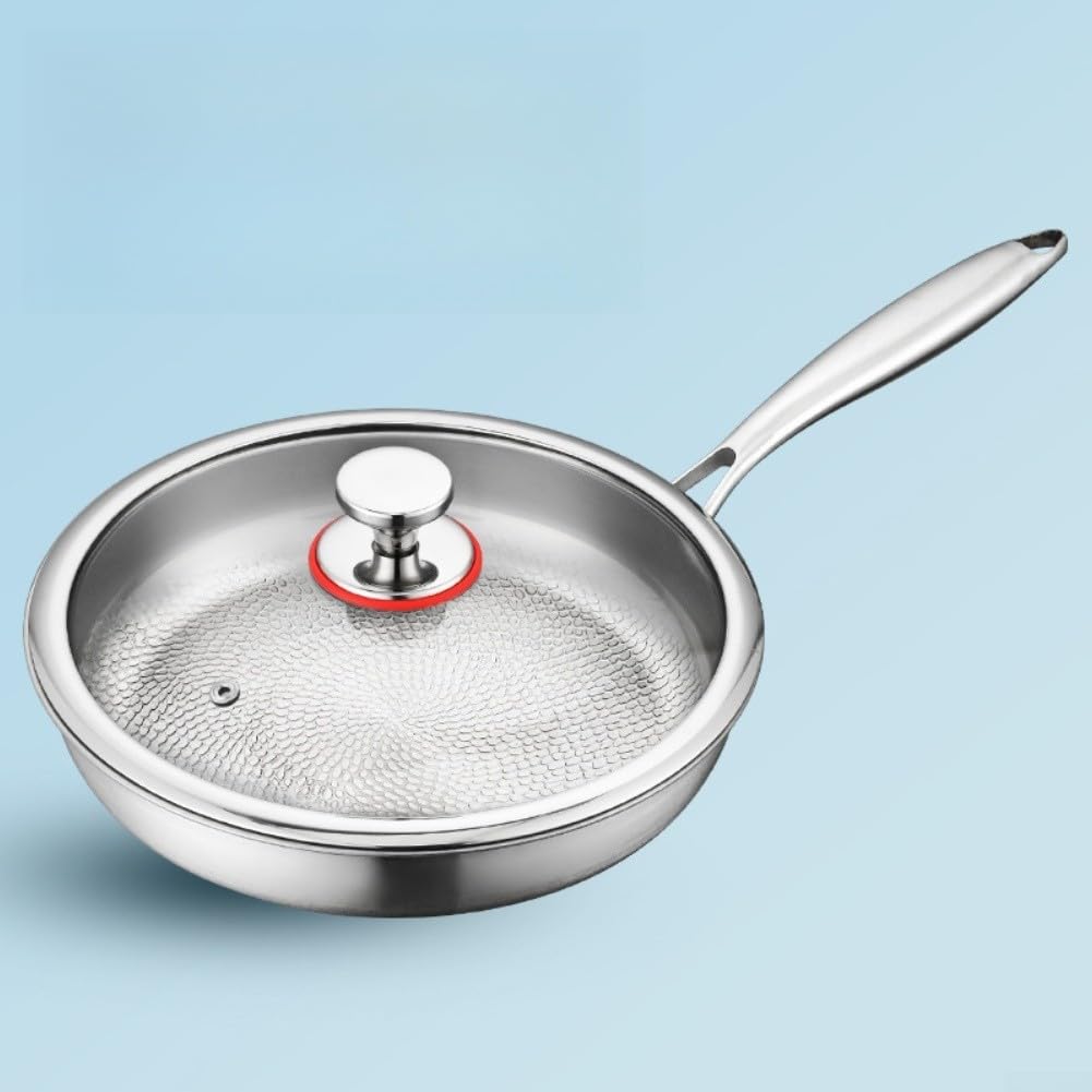 Poêle en pour titane Martelé avec Couvercle, Antiadhésive Revêtement pour Induction et pour gaz, Froide, 24cm(24cm with Lid)