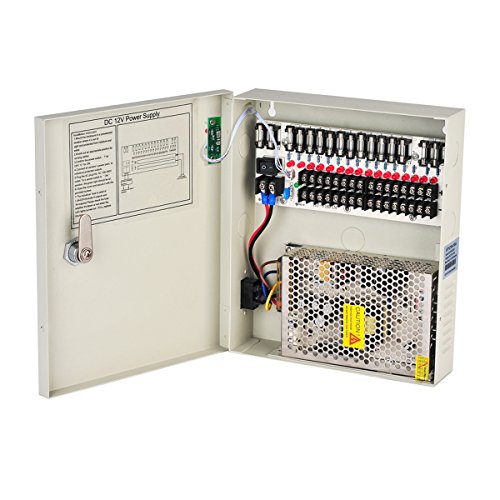 Lapetus 16 Channel Port 12V DC 10 Amp Amper with PTC Fuse Distributed Power Supply Box for CCTV DVR Security System and Camera or Cameras