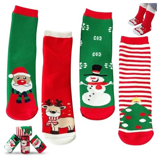 4 Paires Chaussette de Noel, Chaussette Noel Enfant, Chaussettes de Noël en Coton, Chaussettes de Noël en Feutre, pour Les Enfants Cadeaux De Noël (L)