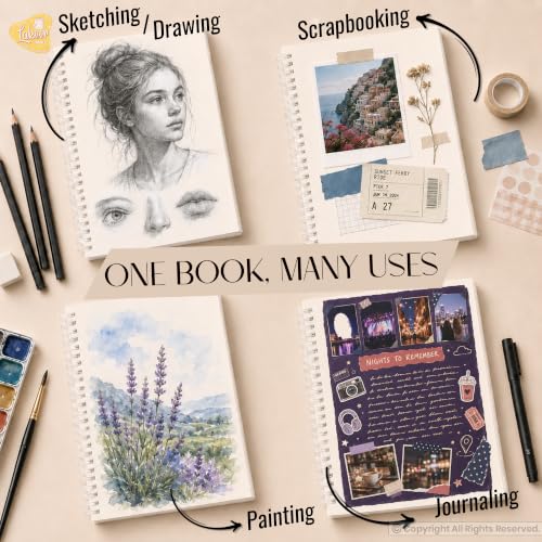 Image of Lakeer Sketchbook A4 Portrait, 250 GSM White Paper,25 Sheets,Hardcover,Acid-Free,for Sketching, Drawing and Painting