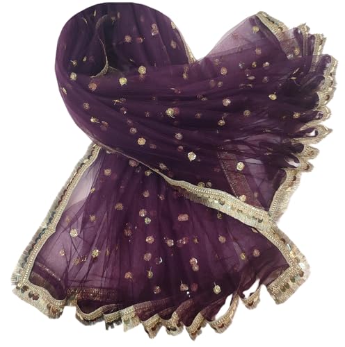 Image of Navti Creations Women's Lightweight Net Dupatta With Sequence Embroidery & Kiran Border (Length 2.25m)