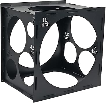 Worown 11 Holes Collapsible Black Plastic Balloon Sizer Box, Balloons Sizer Cube, Balloons Size Measurement Tools for Balloon Decorations, Arches (2-10 Inch)