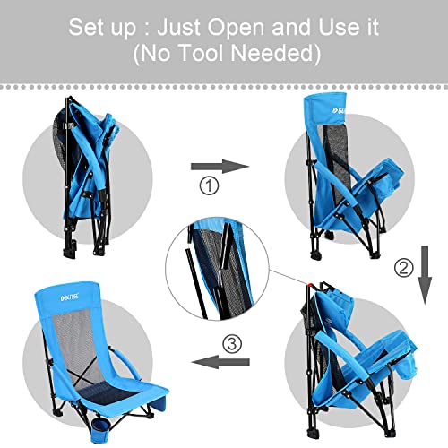 G4Free 2 Pack Low Sling Beach Chair, Folding Portable Beach Chair Backpack Camping Chair For Adults With Mesh Back And Low Seat, Heavy Duty Reclining For Sand Camping (Blue) #TOP6