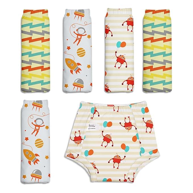 Image of SuperBottoms Padded Underwear For Growing Babies /Toddlers | With 3 Layers Of Cotton Padding & Super DryFeel Layer| Pull-Up For Potty Training & Diaper-Free Time(Star Gazer,Size:1,Pack of 6)
