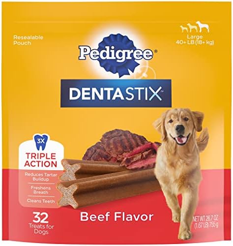PEDIGREE DENTASTIX Large Dog Dental Treats Beef Flavor Dental Bones, 1.72 lb. Pack (32 Treats)
