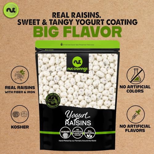 Image of NUT CRAVINGS - Yogurt Covered Raisins (32oz, 2 LB) Sweet Healthy Snack, Vegan, Kosher, Resealable Bag