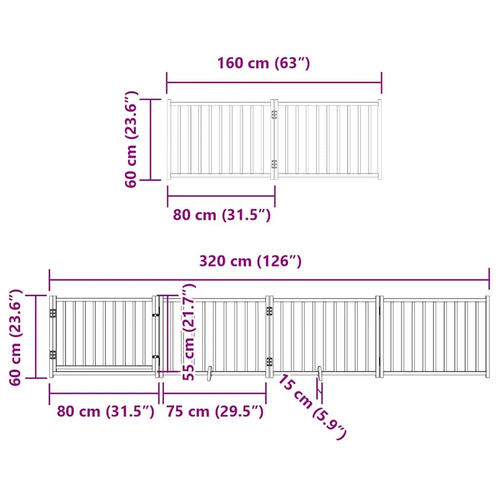 8-TLG. Puerta plegable para perros de madera de álamo, color negro, 640 cm, con puerta independiente, para cachorro y perro, como cierre, protección de seguridad, interior y exterior