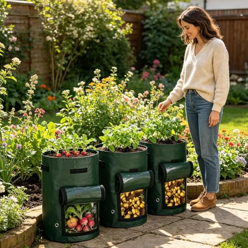 Bolsas para plantas de verduras de 38 litros tejida resistente pack de 3 unidades 4
