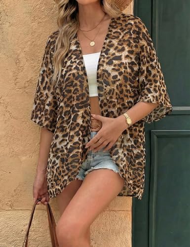 Image of Chunoy Women Floral Beach Wear Cover Up Chiffon Kimono Cardigan Open Front Blouse Top