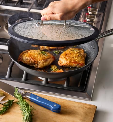 Image of Misen Tempered Glass Lid with Anti-Scratch Silicone Rim, Oven Safe Replacement Cookware Skillet Lid for Misen Carbon Nonstick, Carbon Steel, and Frying Pans, Dishwasher Safe - 12 Inch