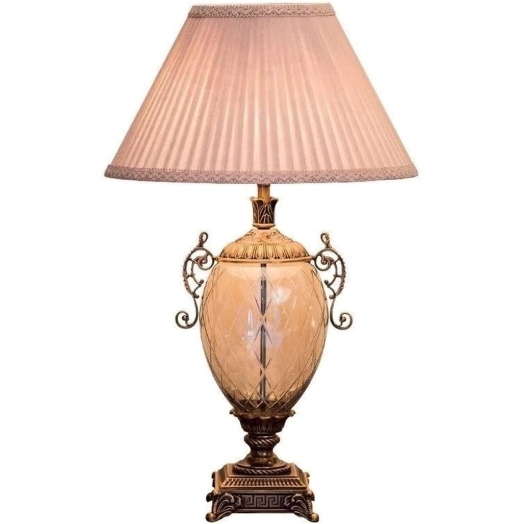 Lampada da Tavolo Lampade Luce da Comodino Rustica con Paralume in Tessuto Corpo in Vetro Comodino Base in Metallo Protezione per Gli Occhi Scrivania (Colore: Push