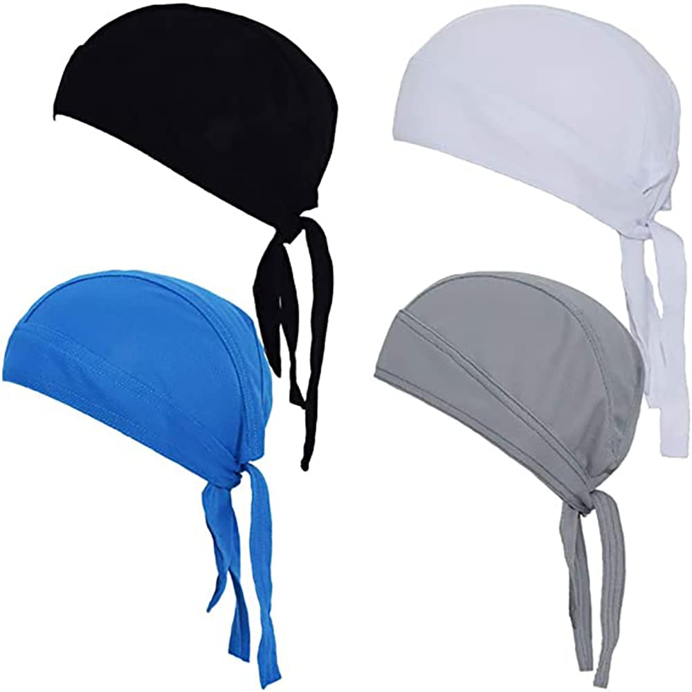 4 Pieces Sweat Wicking Beanie Cap Cooling Skull Cap Pirate Hat Bandana Head Wrap Summer Caps for Women Men Outdoor Activities
