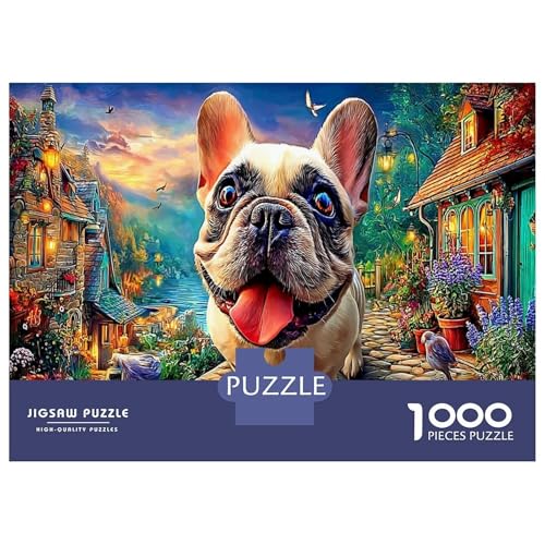 Puzzle de 1000 piezas de bulldog francés en escena vívida para adultos (70x50 cm)